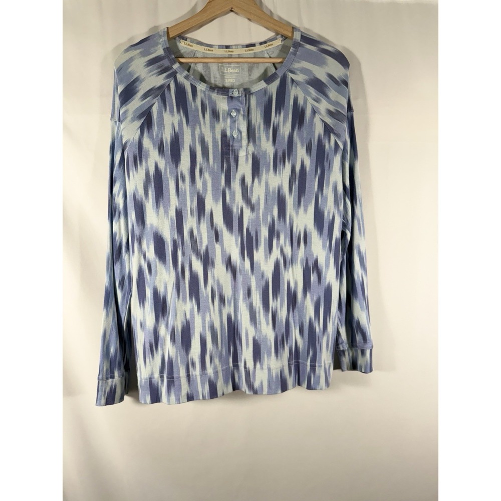 LL Bean Restorative Sleepwear Henley Top Shirt Ikat Print Women's Size S 520176